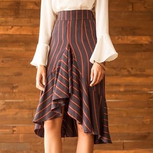 💖Moon River High-Low Striped Midi Skirt, sz 4, grey, red.